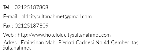 Old City Sultanahmet Hotel telefon numaralar, faks, e-mail, posta adresi ve iletiim bilgileri